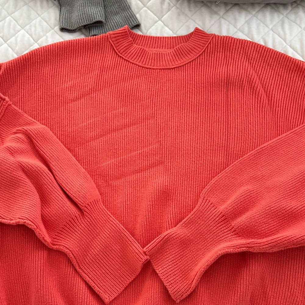 Free People Vibrant Coral Crew Neck Sweater